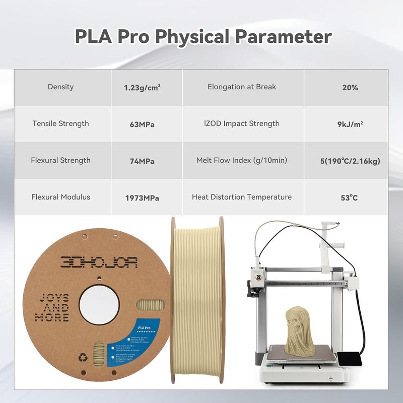3DHoJor خيوط PLA Pro (PLA+) بقطر 1.75 مم، خيوط طابعة ثلاثية الأبعاد، بكرة كرتونية، دقة أبعاد +/- 0.03 مم - أبيض عظام، 1 كجم - Image 5